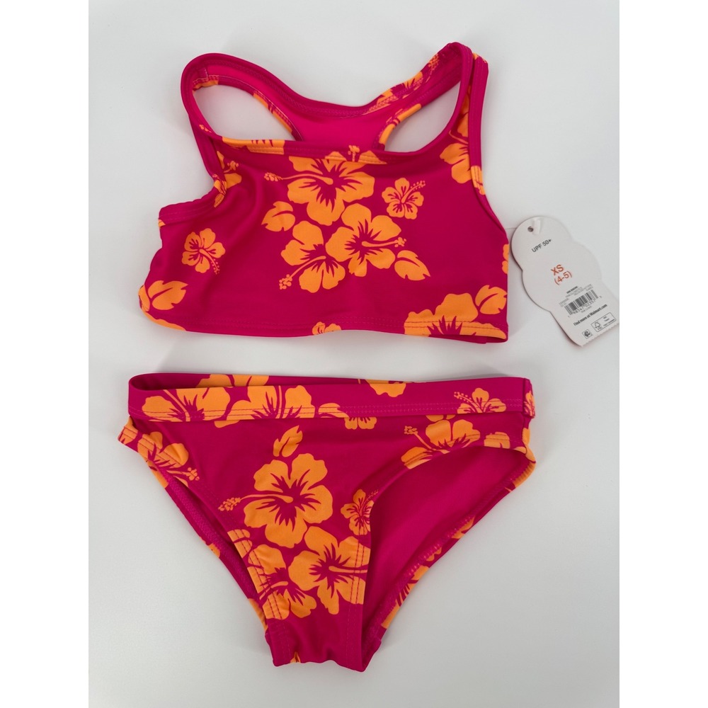 Wonder Nation Girls Pink Bikini Swimsuit Set UPF 50+ XS 4-5